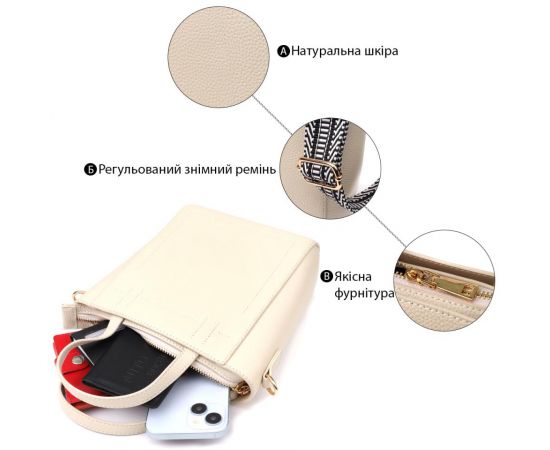 Купить Сумка для женщин из натуральной кожи с модным трапециевидным кроем Vintage 22917 Белый, фото , изображение 4, характеристики, отзывы