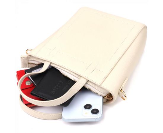 Купить Сумка для женщин из натуральной кожи с модным трапециевидным кроем Vintage 22917 Белый, фото , изображение 9, характеристики, отзывы