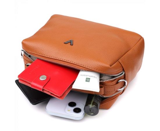 Купить Женская сумка из натуральной кожи с двойным внутренним пространством Vintage 22921 Рыжий, фото , изображение 8, характеристики, отзывы