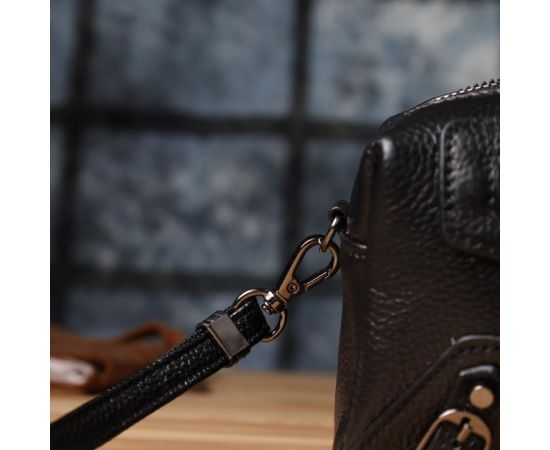 Придбати Модная женская сумка из натуральной кожи с актуальным декором Vintage 22922 Черный, image , зображення 11, характеристики, відгуки