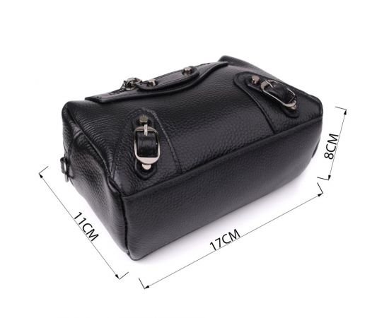 Придбати Модная женская сумка из натуральной кожи с актуальным декором Vintage 22922 Черный, image , зображення 3, характеристики, відгуки