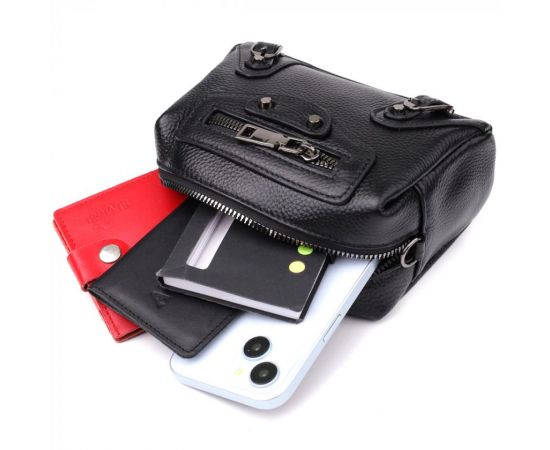 Придбати Модная женская сумка из натуральной кожи с актуальным декором Vintage 22922 Черный, image , зображення 8, характеристики, відгуки