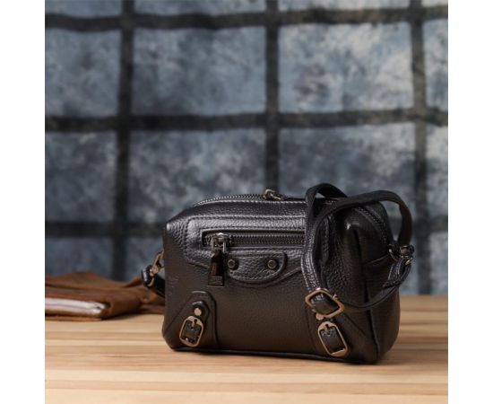 Придбати Модная женская сумка из натуральной кожи с актуальным декором Vintage 22922 Черный, image , зображення 9, характеристики, відгуки