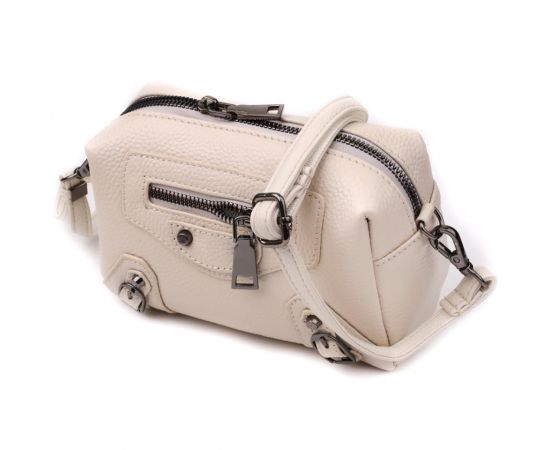 Придбати Компактная женская сумка с трендовым декором из натуральной кожи Vintage 22923 Белый, image , характеристики, відгуки