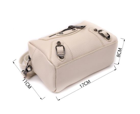 Придбати Компактная женская сумка с трендовым декором из натуральной кожи Vintage 22923 Белый, image , зображення 3, характеристики, відгуки