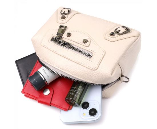 Придбати Компактная женская сумка с трендовым декором из натуральной кожи Vintage 22923 Белый, image , зображення 8, характеристики, відгуки