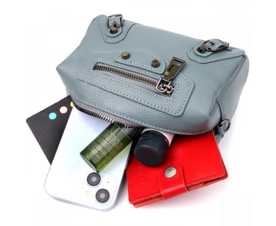 Купить Женская сумка из натуральной кожи с современным декором Vintage 22925 Голубой, фото , изображение 8, характеристики, отзывы