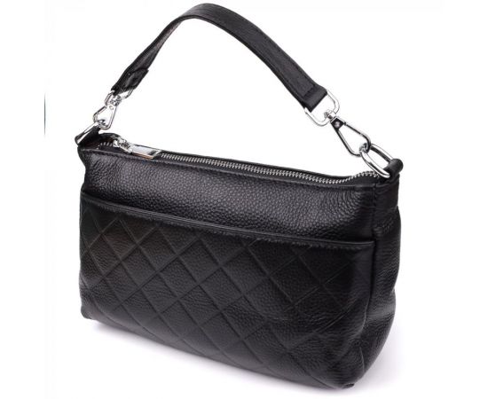 Придбати Женская сумка с двумя ремешками из натуральной кожи Vintage 22926 Черный, image , характеристики, відгуки
