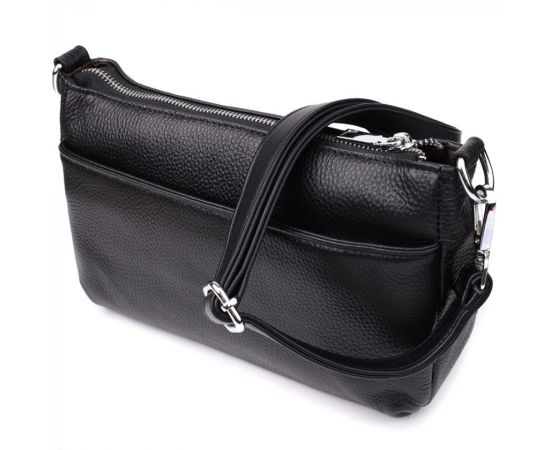 Придбати Женская сумка с двумя ремешками из натуральной кожи Vintage 22926 Черный, image , зображення 2, характеристики, відгуки