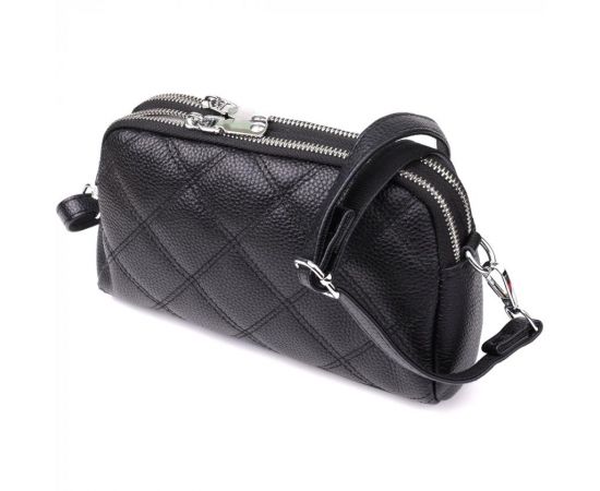 Купить Женская сумка прошитая ромбами из натуральной кожи Vintage 22930 Черный, фото , характеристики, отзывы