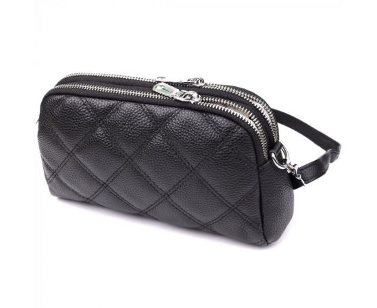 Купить Женская сумка прошитая ромбами из натуральной кожи Vintage 22930 Черный, фото , изображение 2, характеристики, отзывы