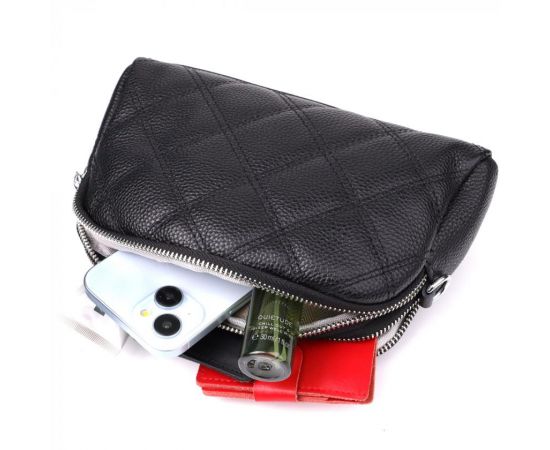 Купить Женская сумка прошитая ромбами из натуральной кожи Vintage 22930 Черный, фото , изображение 8, характеристики, отзывы