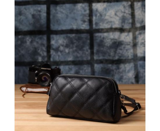 Купить Женская сумка прошитая ромбами из натуральной кожи Vintage 22930 Черный, фото , изображение 9, характеристики, отзывы