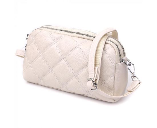 Придбати Модная женская сумка прошитая ромбами из натуральной кожи Vintage 22931 Белый, image , характеристики, відгуки
