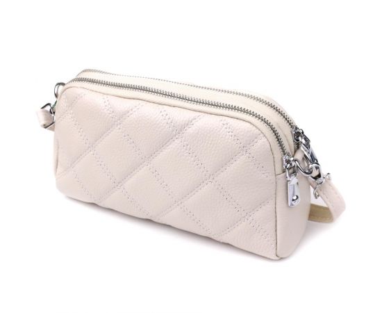 Придбати Модная женская сумка прошитая ромбами из натуральной кожи Vintage 22931 Белый, image , зображення 2, характеристики, відгуки