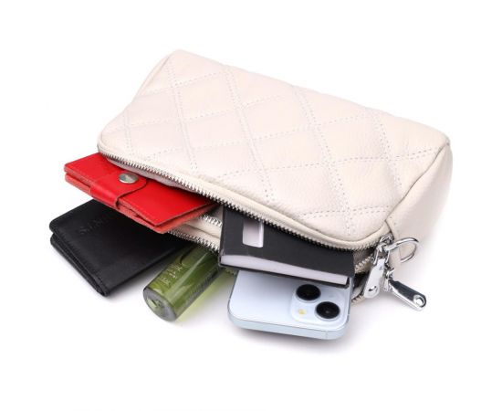 Придбати Модная женская сумка прошитая ромбами из натуральной кожи Vintage 22931 Белый, image , зображення 8, характеристики, відгуки