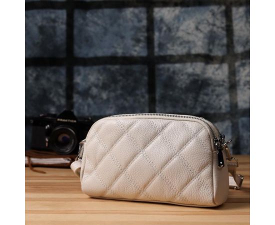 Придбати Модная женская сумка прошитая ромбами из натуральной кожи Vintage 22931 Белый, image , зображення 9, характеристики, відгуки