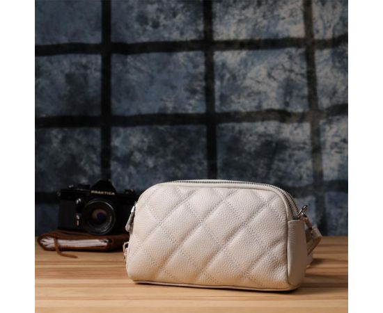 Придбати Модная женская сумка прошитая ромбами из натуральной кожи Vintage 22931 Белый, image , зображення 10, характеристики, відгуки