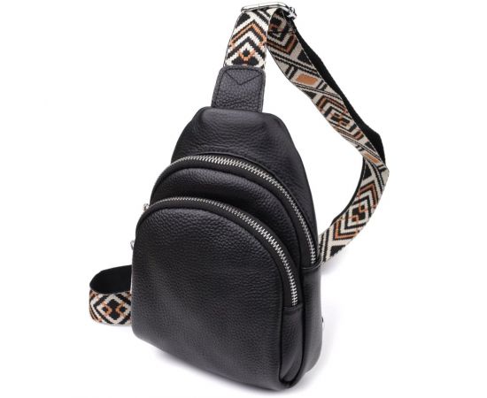 Придбати Женская сумка слинг из натуральной кожи Vintage 22935 Черный, image , характеристики, відгуки