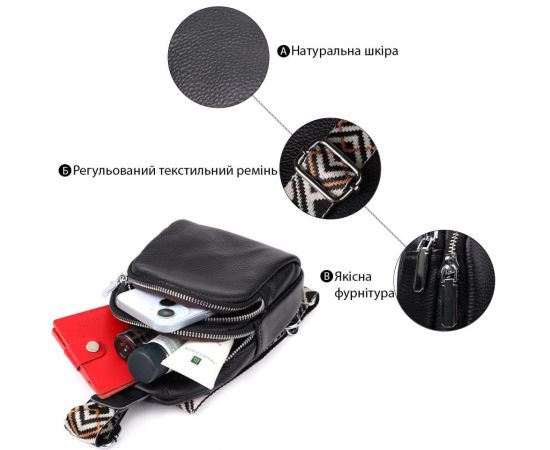 Придбати Женская сумка слинг из натуральной кожи Vintage 22935 Черный, image , зображення 4, характеристики, відгуки