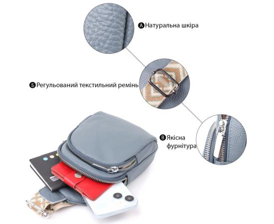 Придбати Универсальная женская сумка-слинг из натуральной кожи Vintage 22937 Синий, image , зображення 4, характеристики, відгуки