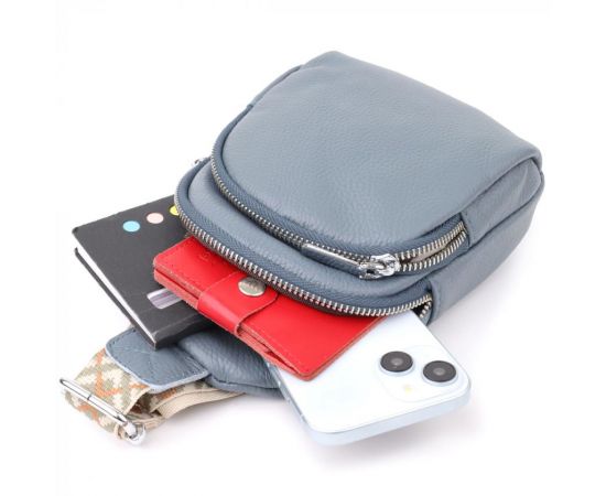 Придбати Универсальная женская сумка-слинг из натуральной кожи Vintage 22937 Синий, image , зображення 9, характеристики, відгуки