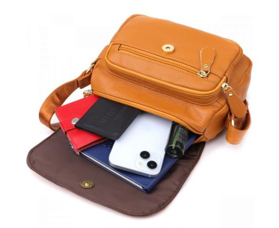 Купить Вместительная повседневная сумка из натуральной кожи для женщин Vintage 22968 Рыжий, фото , изображение 9, характеристики, отзывы