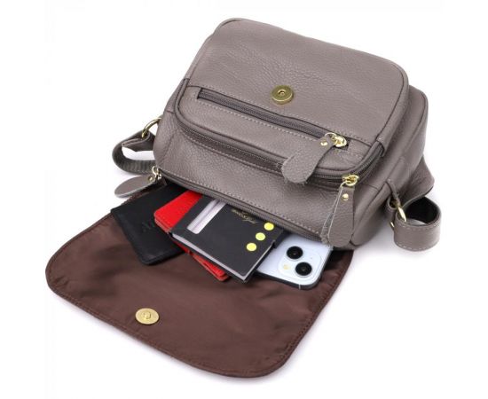 Купить Сумка из натуральной кожи для стильных женщин Vintage 22974 Серый, фото , изображение 9, характеристики, отзывы