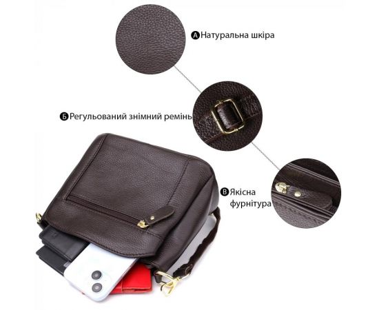 Придбати Женская сумка из натуральной кожи с удобной внутренней организацией Vintage 22979 Коричневый, image , зображення 4, характеристики, відгуки