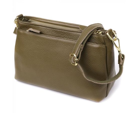 Придбати Кожаная сумка с плотным дном для женщин Vintage 22984 Оливковый, image , характеристики, відгуки