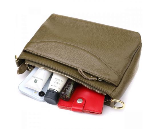 Придбати Кожаная сумка с плотным дном для женщин Vintage 22984 Оливковый, image , зображення 8, характеристики, відгуки