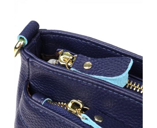 Купить Женская кожаная сумка с жестким дном Vintage 22986 Синий, фото , изображение 5, характеристики, отзывы