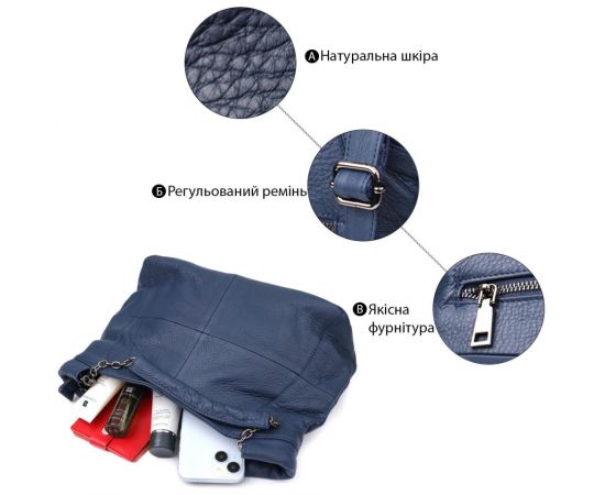 Купить Женская сумка на каждый день из натуральной кожи Vintage 22988 Синий, фото , изображение 4, характеристики, отзывы