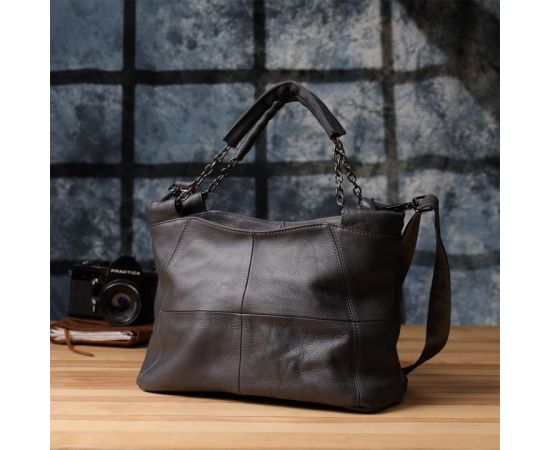 Купить Повседневная сумка для женщин из натуральной кожи Vintage 22989 Серый, фото , изображение 10, характеристики, отзывы