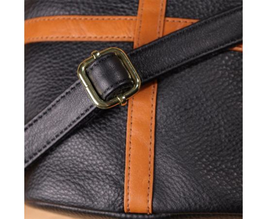 Придбати Женская кожаная сумка с коричневой вставкой на лицевой стороне Vintage 22997 Черный, image , зображення 11, характеристики, відгуки