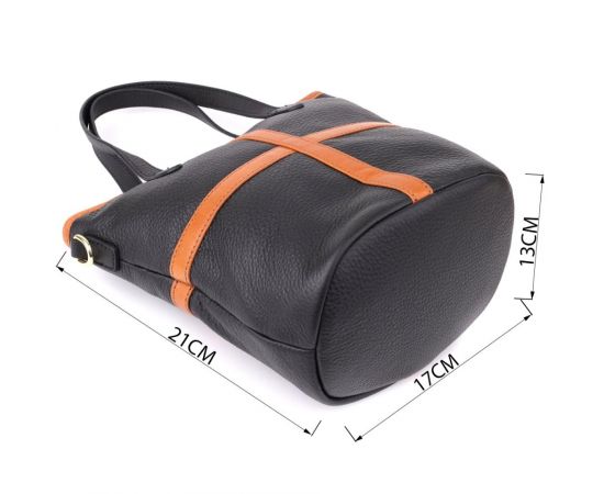 Придбати Женская кожаная сумка с коричневой вставкой на лицевой стороне Vintage 22997 Черный, image , зображення 3, характеристики, відгуки