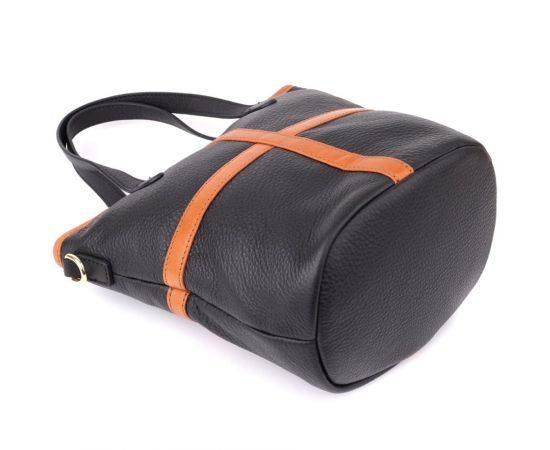 Придбати Женская кожаная сумка с коричневой вставкой на лицевой стороне Vintage 22997 Черный, image , зображення 5, характеристики, відгуки