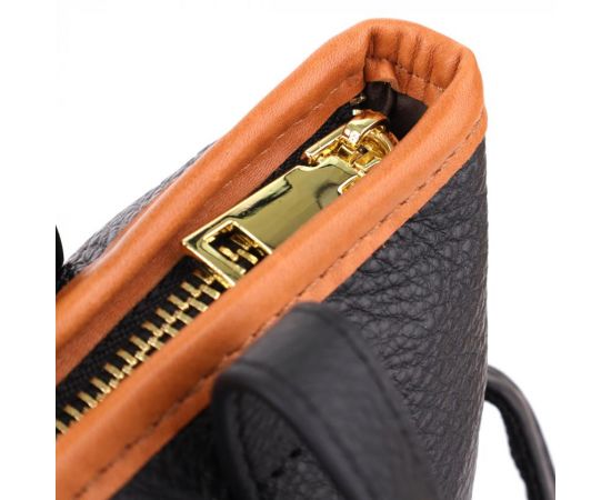 Придбати Женская кожаная сумка с коричневой вставкой на лицевой стороне Vintage 22997 Черный, image , зображення 6, характеристики, відгуки