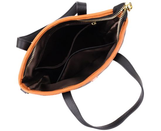 Придбати Женская кожаная сумка с коричневой вставкой на лицевой стороне Vintage 22997 Черный, image , зображення 7, характеристики, відгуки