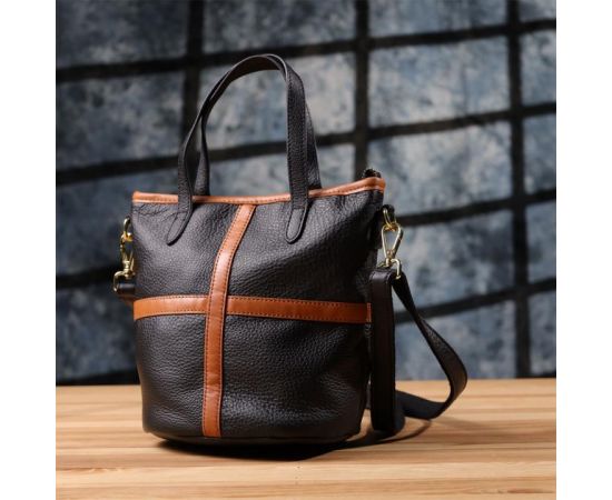 Придбати Женская кожаная сумка с коричневой вставкой на лицевой стороне Vintage 22997 Черный, image , зображення 9, характеристики, відгуки