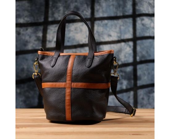 Придбати Женская кожаная сумка с коричневой вставкой на лицевой стороне Vintage 22997 Черный, image , зображення 10, характеристики, відгуки