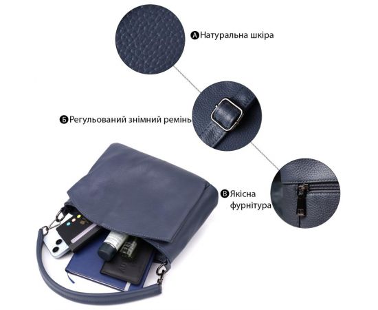 Купить Сумка на плечо из натуральной кожи для женщин Vintage 23009 Синий, фото , изображение 4, характеристики, отзывы