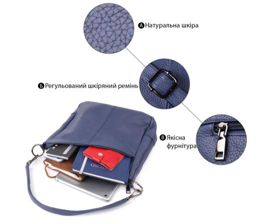 Купить Сумка для женщин на два отделения из натуральной кожи Vintage 23013 Синий, фото , изображение 4, характеристики, отзывы