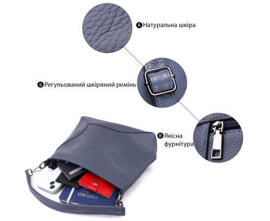 Придбати Женская сумка на два отделения из натуральной кожи Vintage 23016 Синий, image , зображення 4, характеристики, відгуки