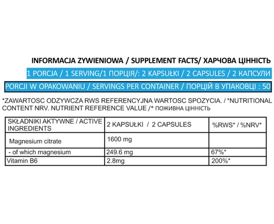 Придбати Магній В6 ( Magne B6 ) 800mg - 100caps - Bodyperson Labs, image , зображення 2, характеристики, відгуки