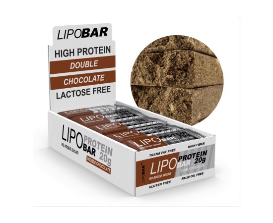 Придбати Протеїновий батончик Lipobar - 20x50g Double chocolate  ( Подвійний шоколад ), image , характеристики, відгуки