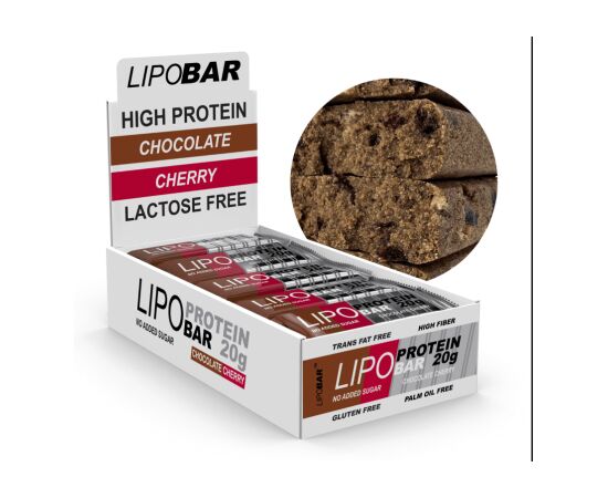 Придбати Протеїновий батончик  Lipobar - 20x50g Chocolate Cherry  ( Шоколад + вишня ), image , характеристики, відгуки