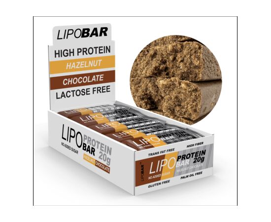 Купить Протеиновый батончик, Lipobar - 20x50g Hazelnut-Chocolate (Шоколад + лесной орех), фото , характеристики, отзывы