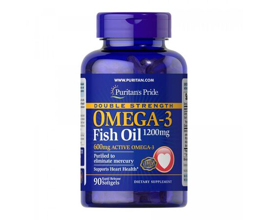 Придбати Омега-3, Double Strength Omega-3 Fish Oil 1200mg/600mg Omega-3 - 90 sgels - Puritans Pride, image , характеристики, відгуки