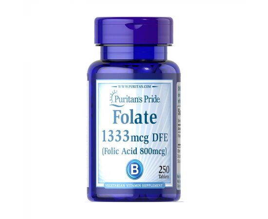 Придбати Фолат (Фолієва кислота), Folate 1333 mcg DFE - 250 tabs - Puritan's Pride, image , характеристики, відгуки